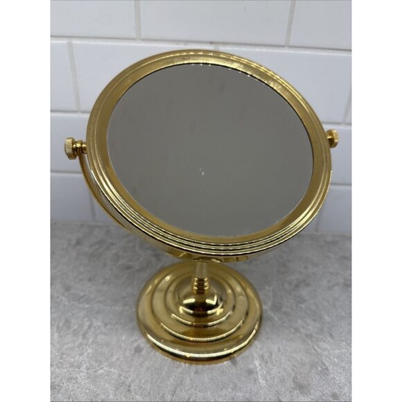 Vintage 10” Brass Standing Two Sided Regular & Magnifying Swivel Mirror. - Picture 1 of 7